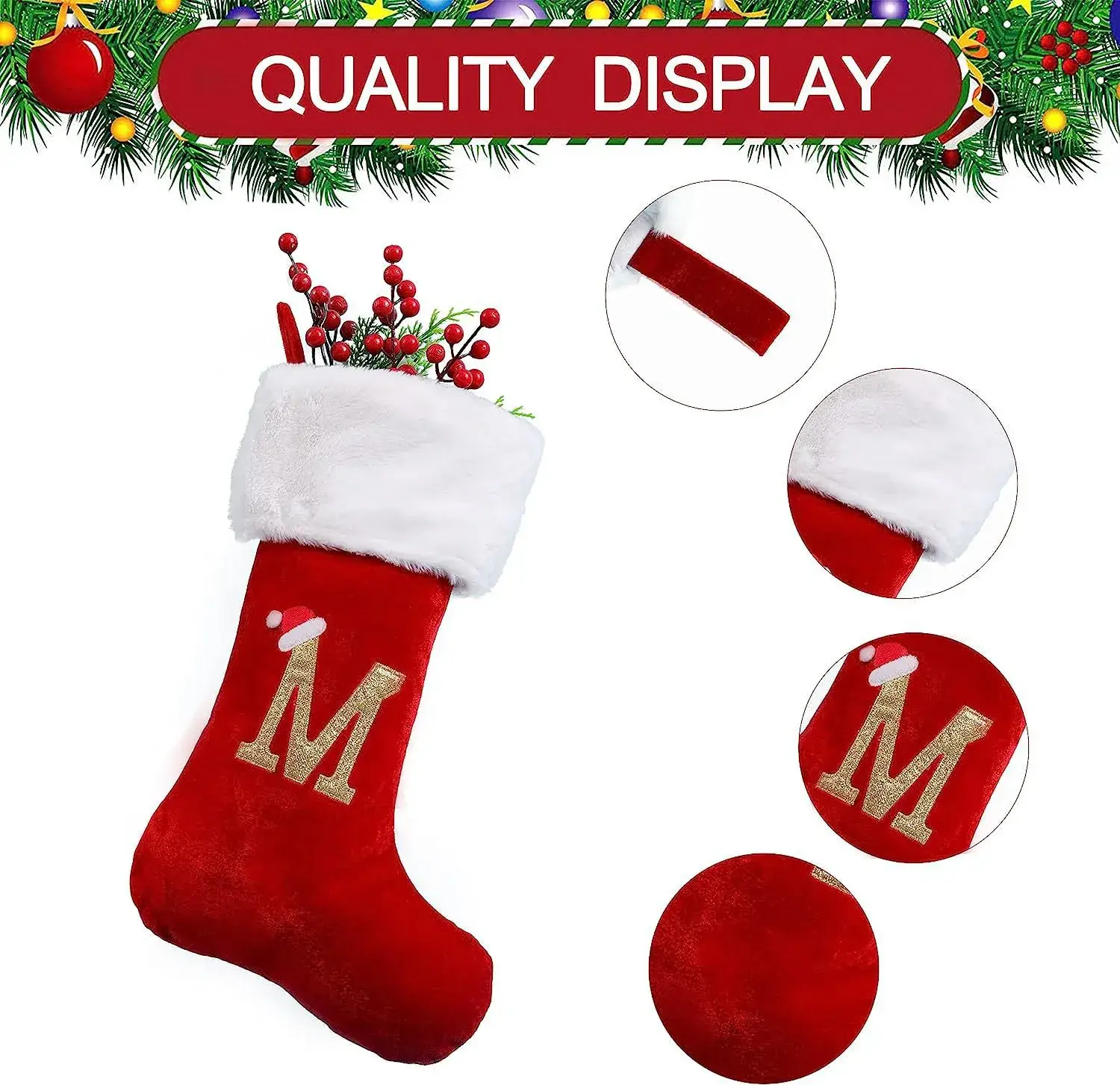 Red Knitted Christmas Stocking with Embroidered Letter J — feature 4