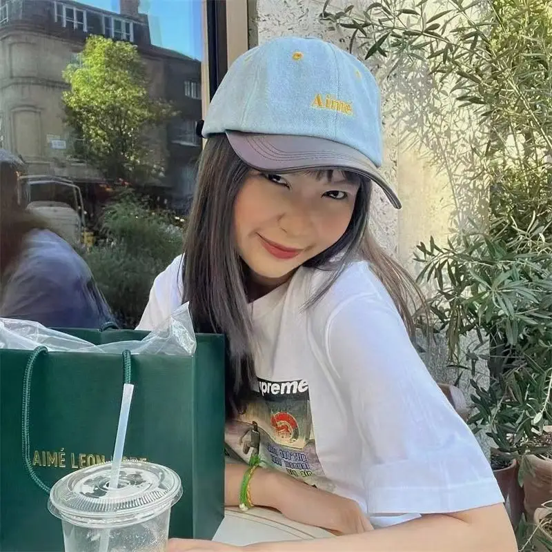 American Denim Cap with Letter Embroidery Large Head — feature 2