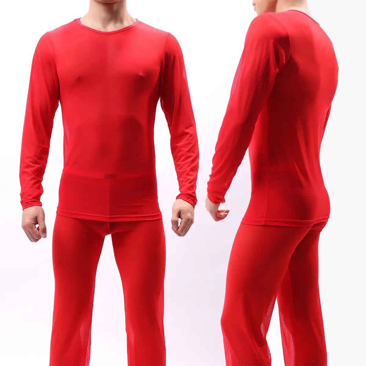 Purple Long Sleeve Mesh T-Shirt for Men