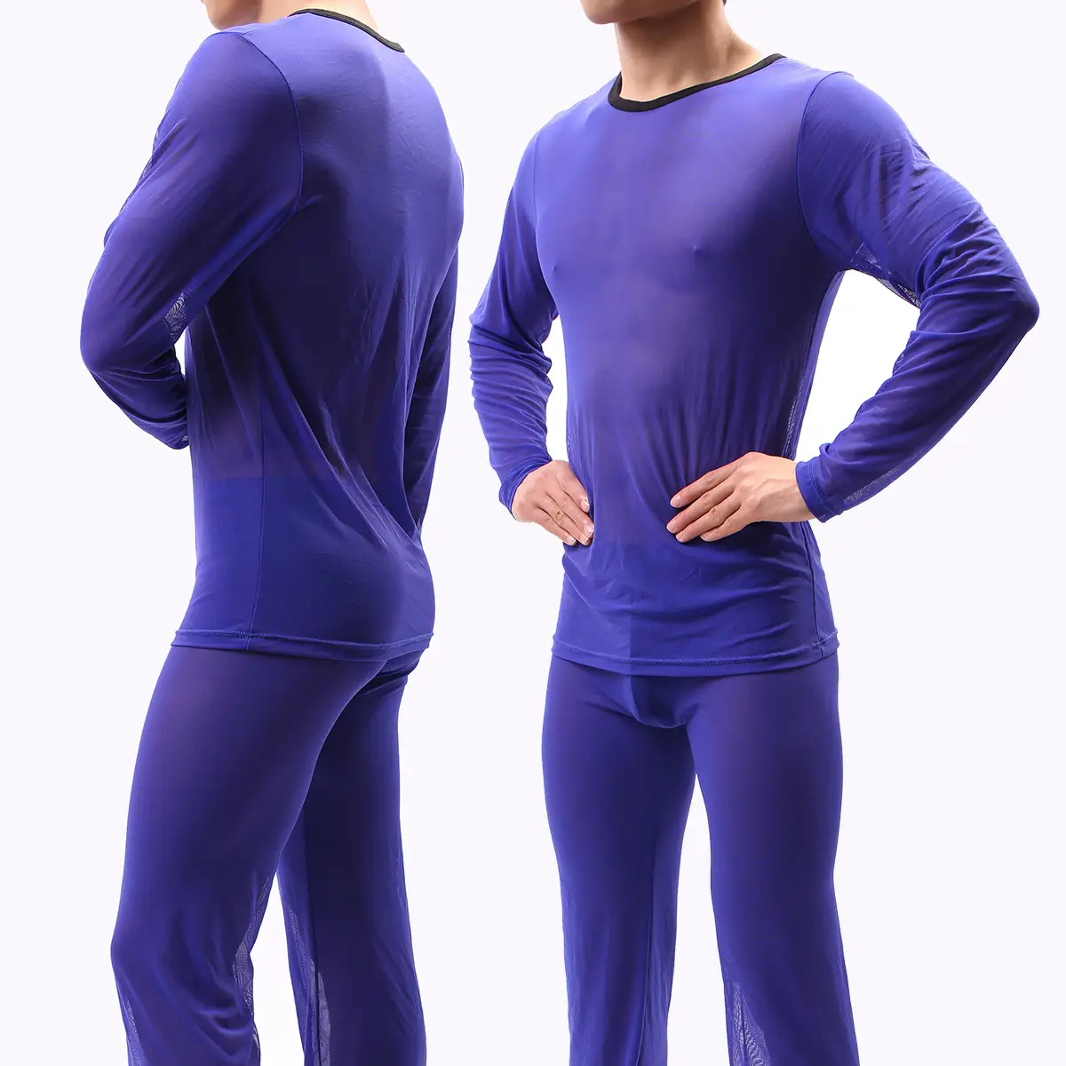 Purple Long Sleeve Mesh T-Shirt for Men
