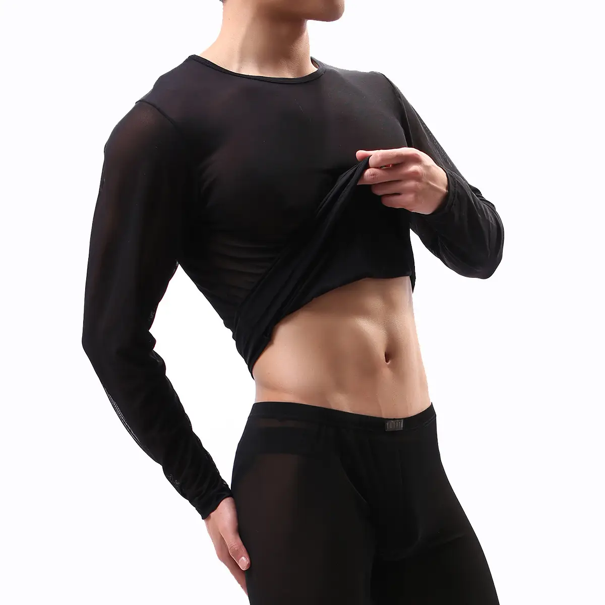 Purple Long Sleeve Mesh T-Shirt for Men — feature 20