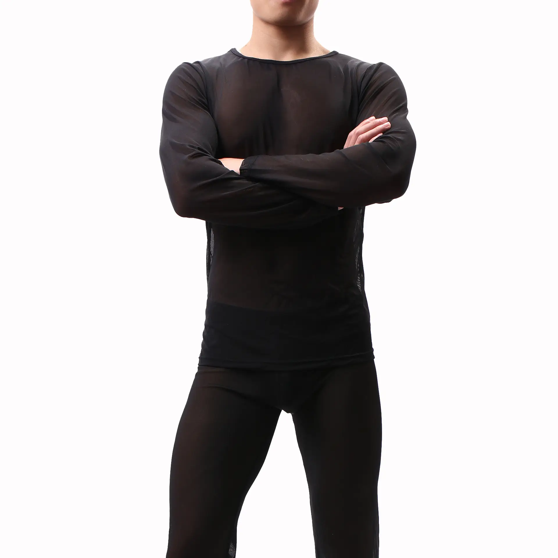 Purple Long Sleeve Mesh T-Shirt for Men