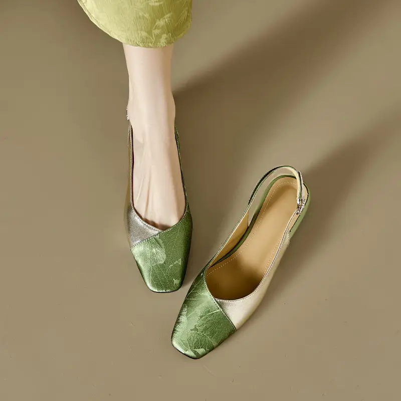 Vintage Printed New Chinese Style Square Toe Baotou Sandals Women's Thick Heel 2024 Summer New Middle Heel Single-layer Shoes - Image 5