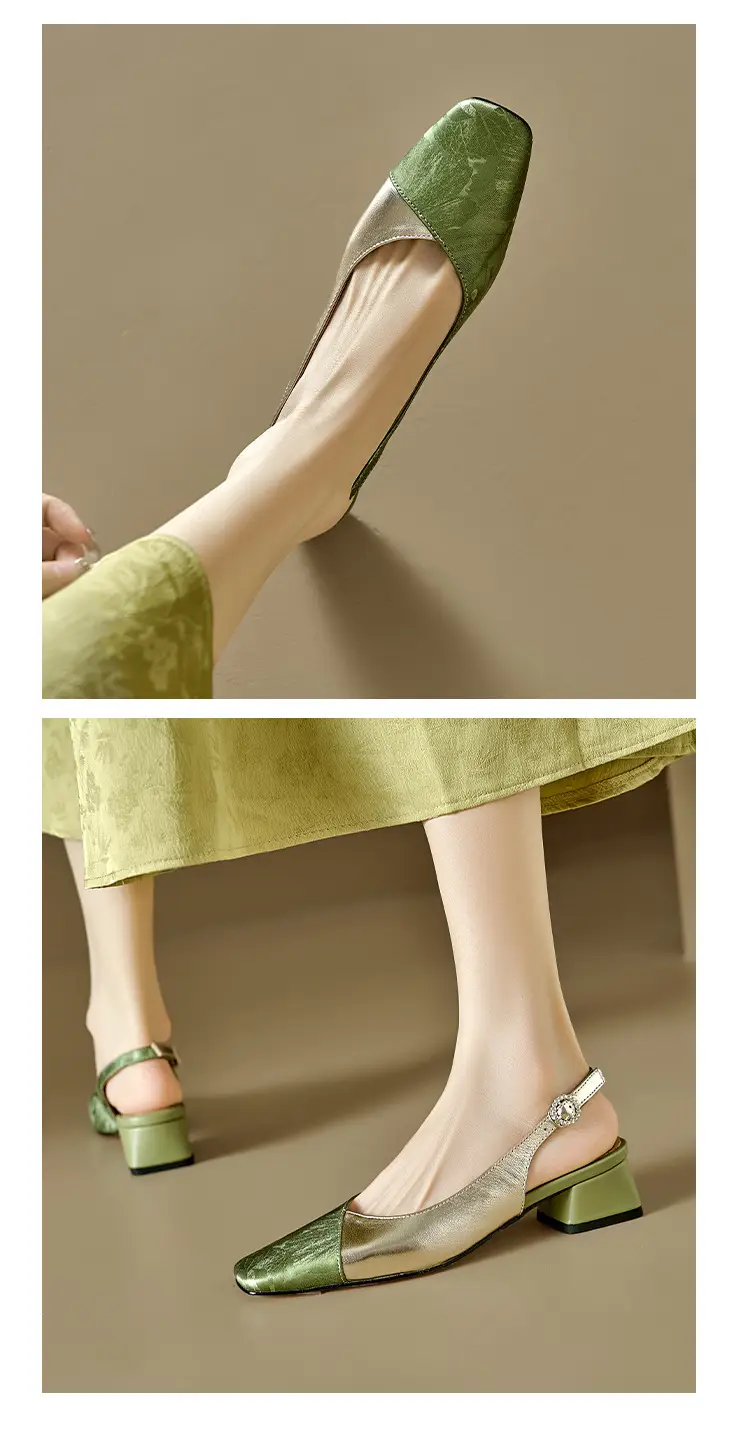 Vintage Printed New Chinese Style Square Toe Baotou Sandals Women's Thick Heel 2024 Summer New Middle Heel Single-layer Shoes — feature 5
