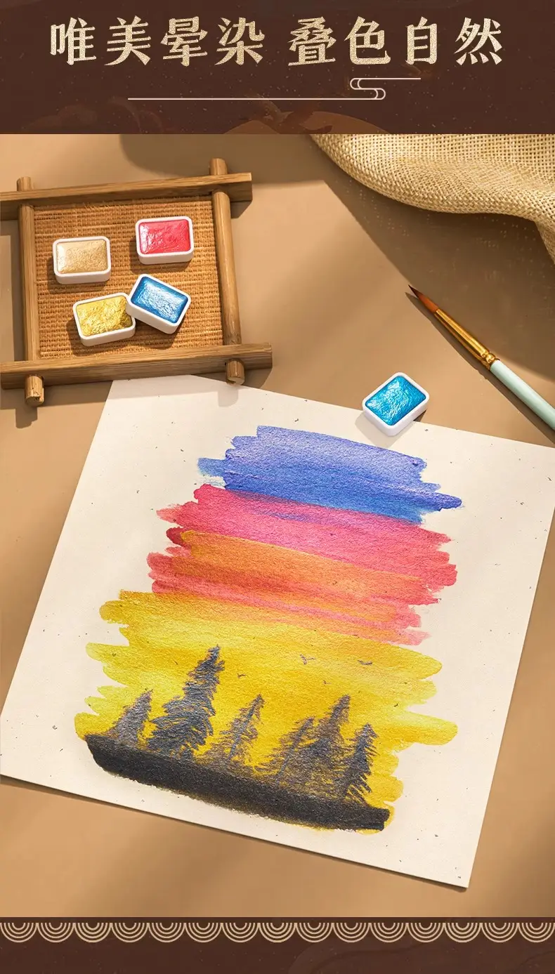 Color painting watercolor painting solid Dunhuang pearlescent gold powder gouache watercolor paint painting suit 24 color art special — feature 10