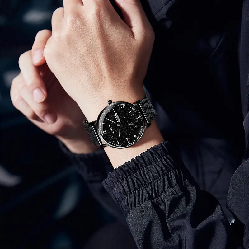 Men's Starry Sky Luminous Quartz Watch with Mesh Belt