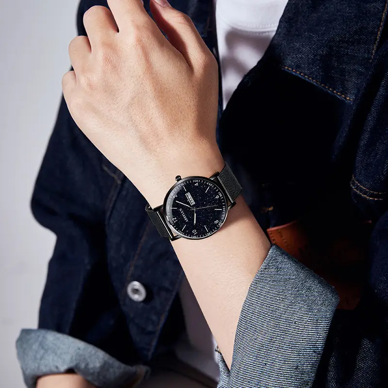 Men's Starry Sky Luminous Quartz Watch with Mesh Belt