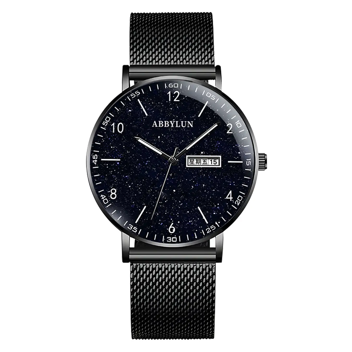 Men's Starry Sky Luminous Quartz Watch with Mesh Belt