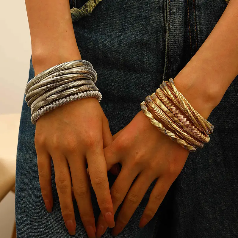 European and American Exaggerated Personality Wide-brimmed Spring Bracelet Women's Spiral Stripe Geometric Snake Chain Bracelet Cross-border Jewelry