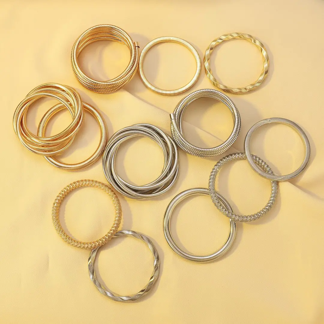 European and American Exaggerated Personality Wide-brimmed Spring Bracelet Women's Spiral Stripe Geometric Snake Chain Bracelet Cross-border Jewelry — feature 12