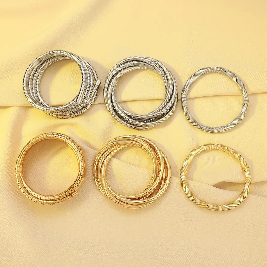 European and American Exaggerated Personality Wide-brimmed Spring Bracelet Women's Spiral Stripe Geometric Snake Chain Bracelet Cross-border Jewelry — feature 14