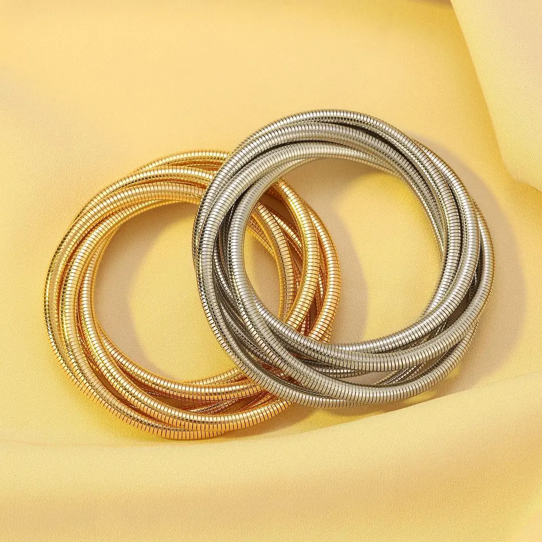 European and American Exaggerated Personality Wide-brimmed Spring Bracelet Women's Spiral Stripe Geometric Snake Chain Bracelet Cross-border Jewelry — feature 17