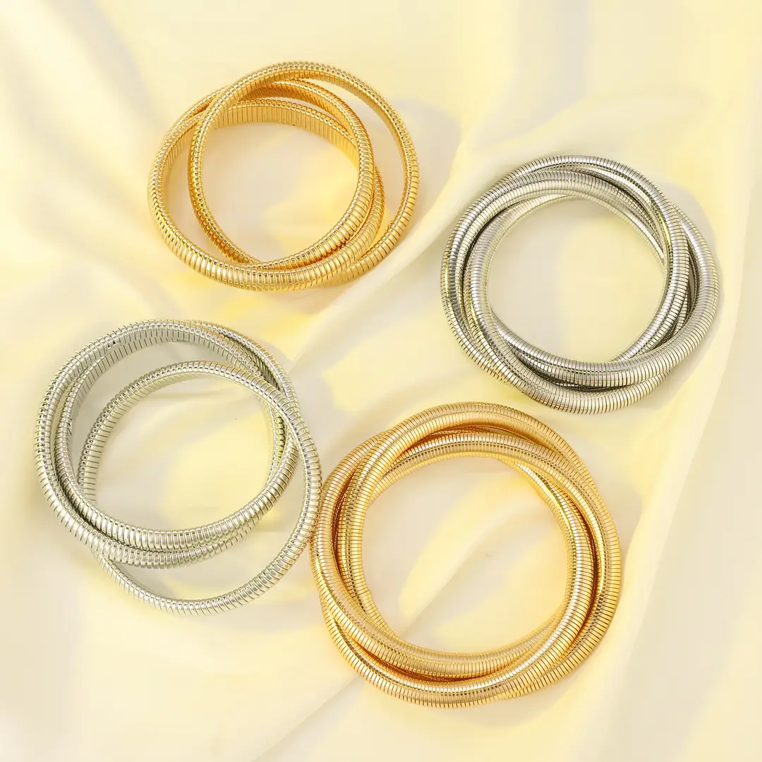 European and American Exaggerated Personality Wide-brimmed Spring Bracelet Women's Spiral Stripe Geometric Snake Chain Bracelet Cross-border Jewelry — feature 18
