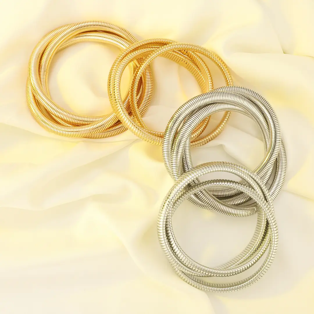 European and American Exaggerated Personality Wide-brimmed Spring Bracelet Women's Spiral Stripe Geometric Snake Chain Bracelet Cross-border Jewelry — feature 19