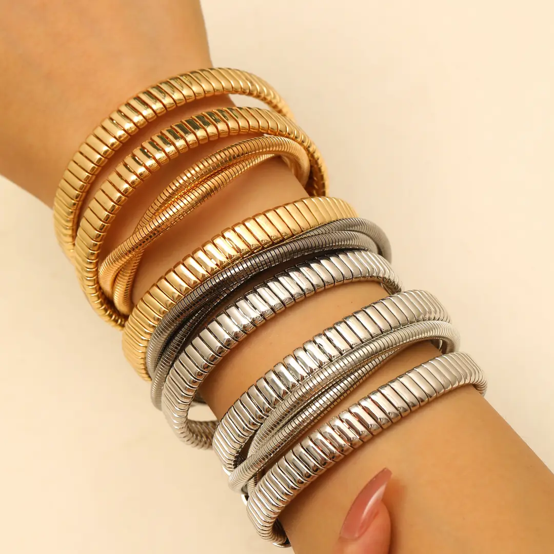 European and American Exaggerated Personality Wide-brimmed Spring Bracelet Women's Spiral Stripe Geometric Snake Chain Bracelet Cross-border Jewelry — feature 20