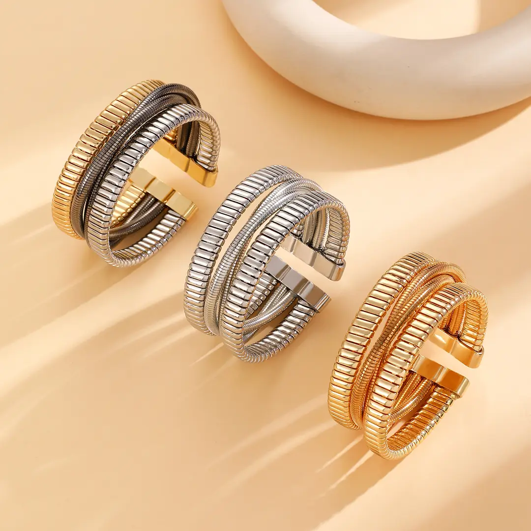 European and American Exaggerated Personality Wide-brimmed Spring Bracelet Women's Spiral Stripe Geometric Snake Chain Bracelet Cross-border Jewelry — feature 21