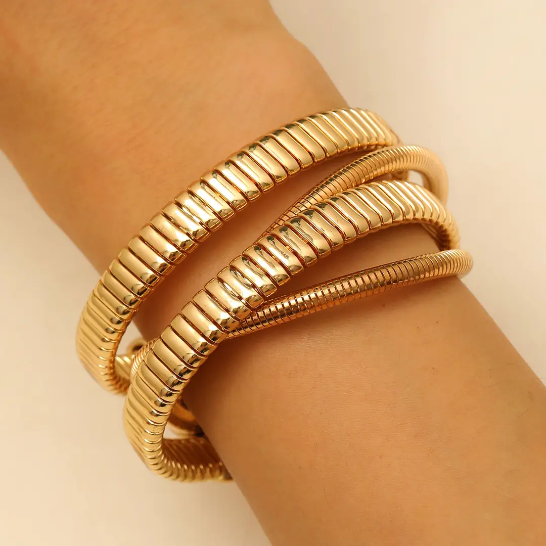 European and American Exaggerated Personality Wide-brimmed Spring Bracelet Women's Spiral Stripe Geometric Snake Chain Bracelet Cross-border Jewelry