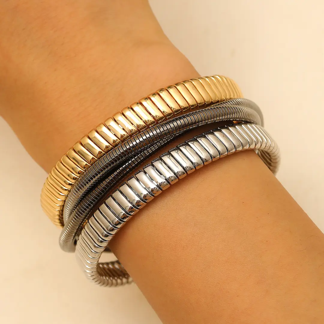 European and American Exaggerated Personality Wide-brimmed Spring Bracelet Women's Spiral Stripe Geometric Snake Chain Bracelet Cross-border Jewelry