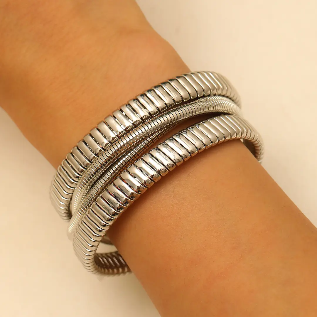 European and American Exaggerated Personality Wide-brimmed Spring Bracelet Women's Spiral Stripe Geometric Snake Chain Bracelet Cross-border Jewelry