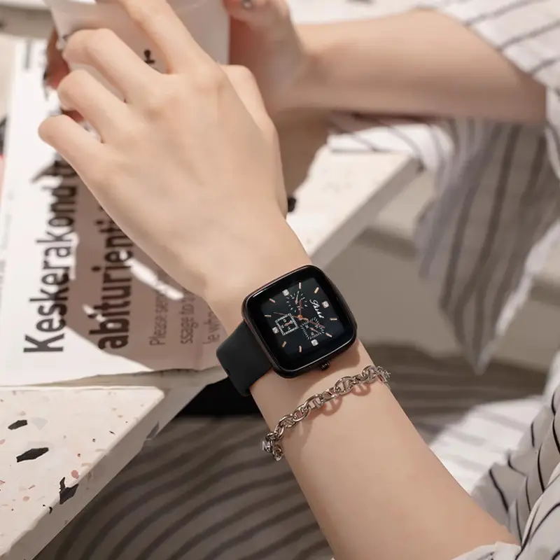 Square Black Silicone Watch with 3-Eyes Display - Image 5