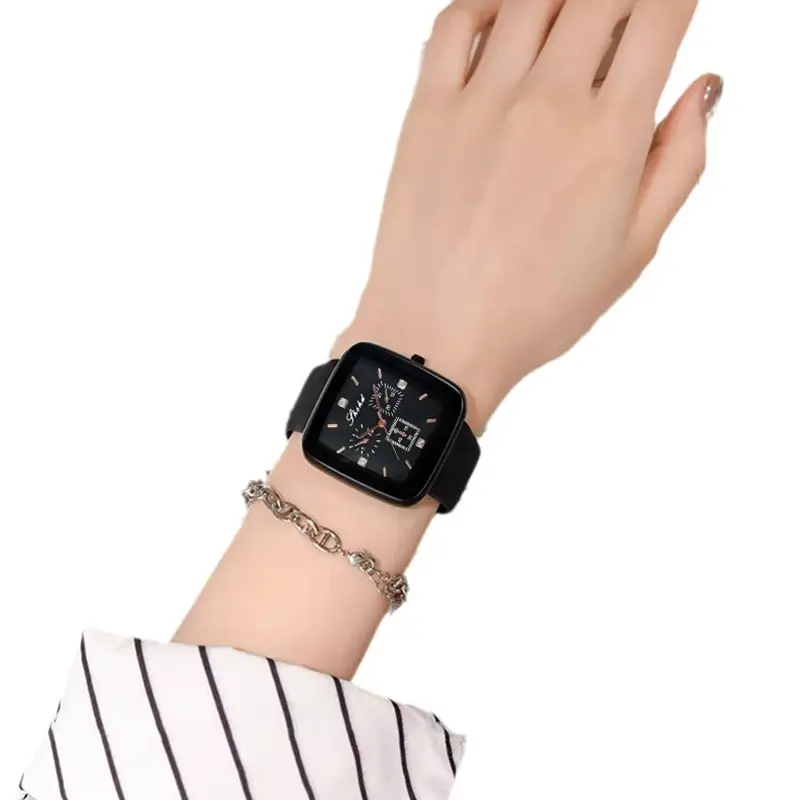 Square Black Silicone Watch with 3-Eyes Display - Image 6