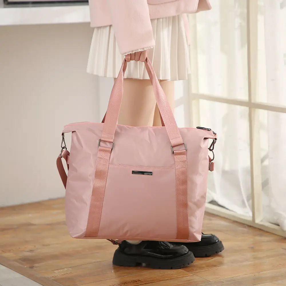 Pink Travel Tote Bag with Large Capacity & Trolley Handle