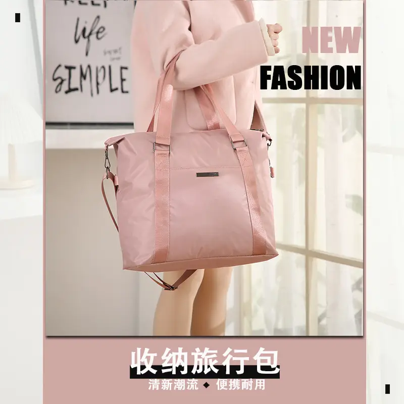 Pink Travel Tote Bag with Large Capacity & Trolley Handle — feature 1
