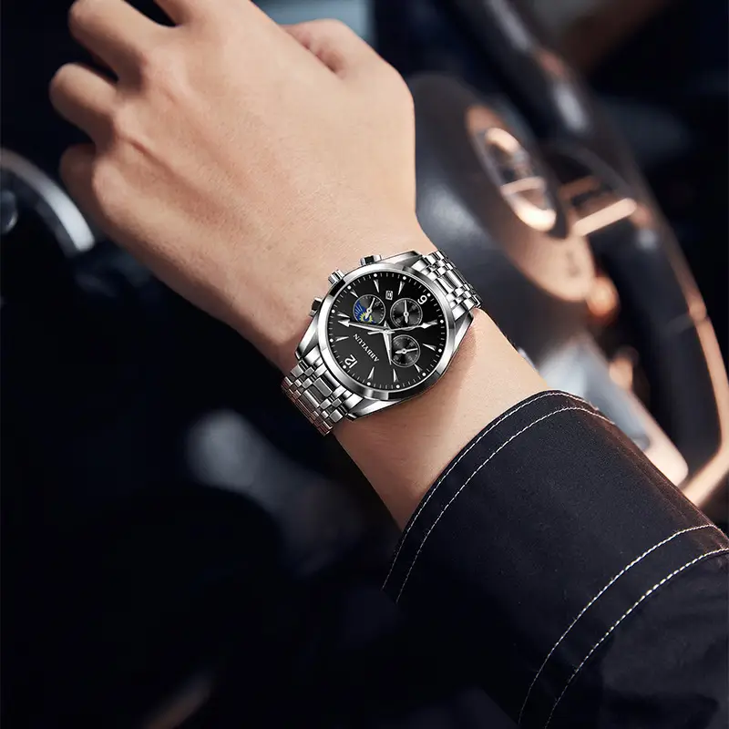 Abbylun Men's Chronograph Watch Black Leather Strap - Image 9