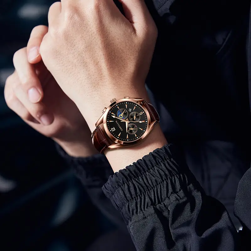Abbylun Men's Chronograph Watch Black Leather Strap - Image 10