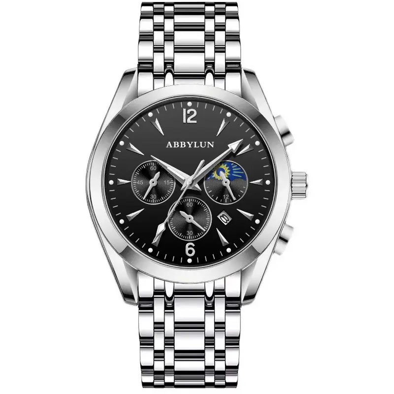 Abbylun Men's Chronograph Watch Black Leather Strap - Image 2