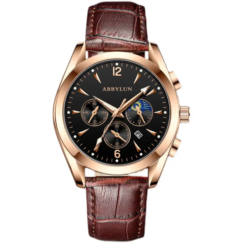 Abbylun Men's Chronograph Watch Black Leather Strap - Image 4