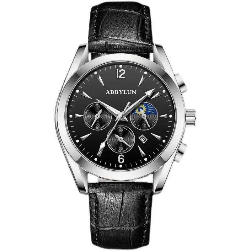Abbylun Men's Chronograph Watch Black Leather Strap - Image 5