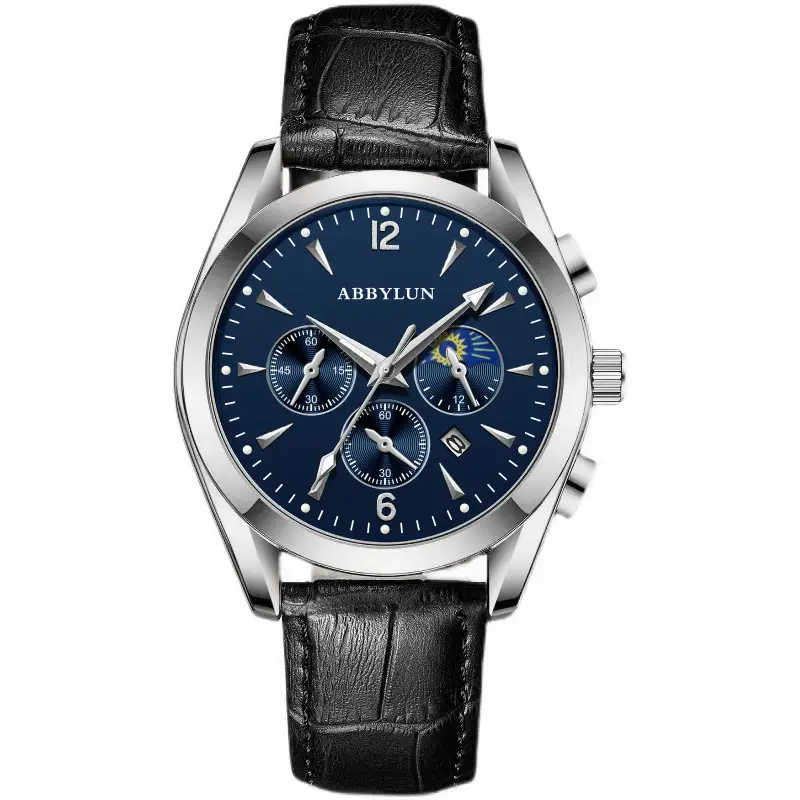 Abbylun Men's Chronograph Watch Black Leather Strap - Image 6