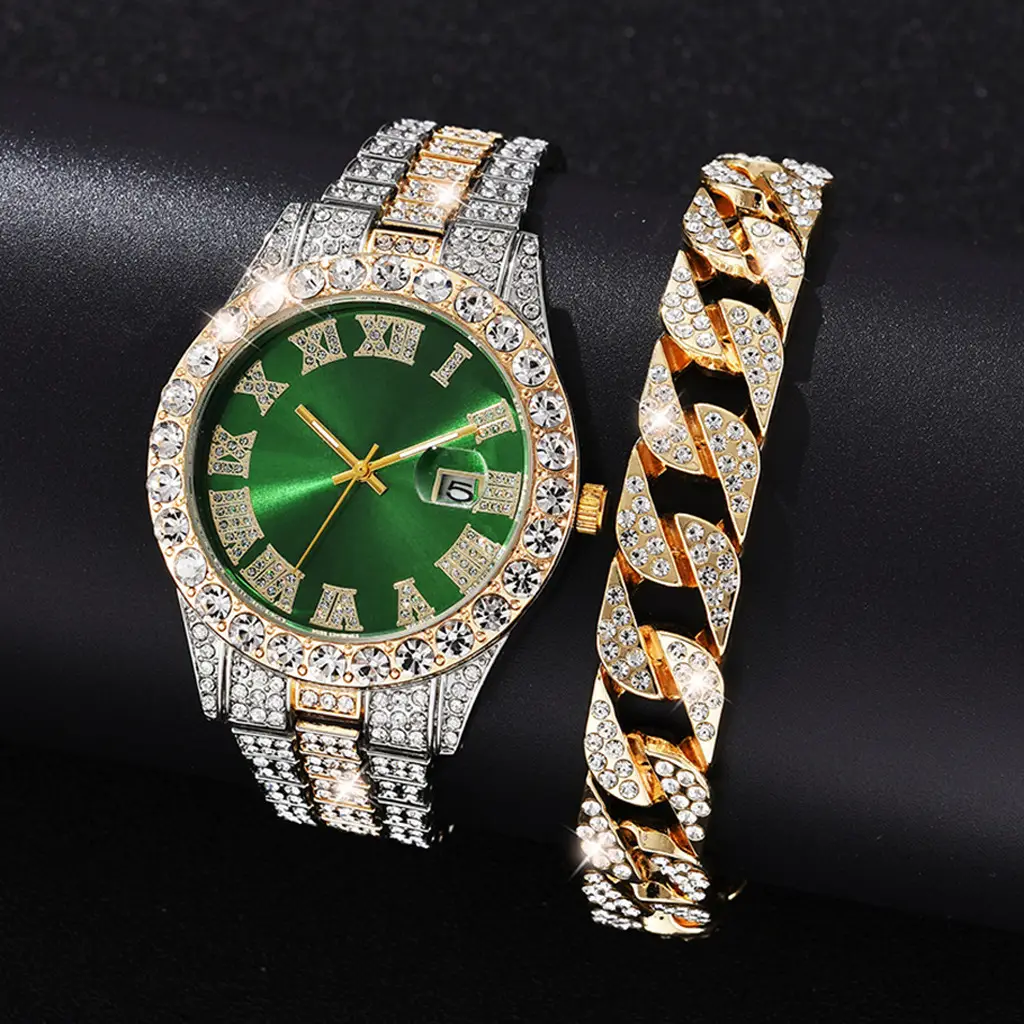 Full Diamond Red Roman Dial Women's Wristwatch