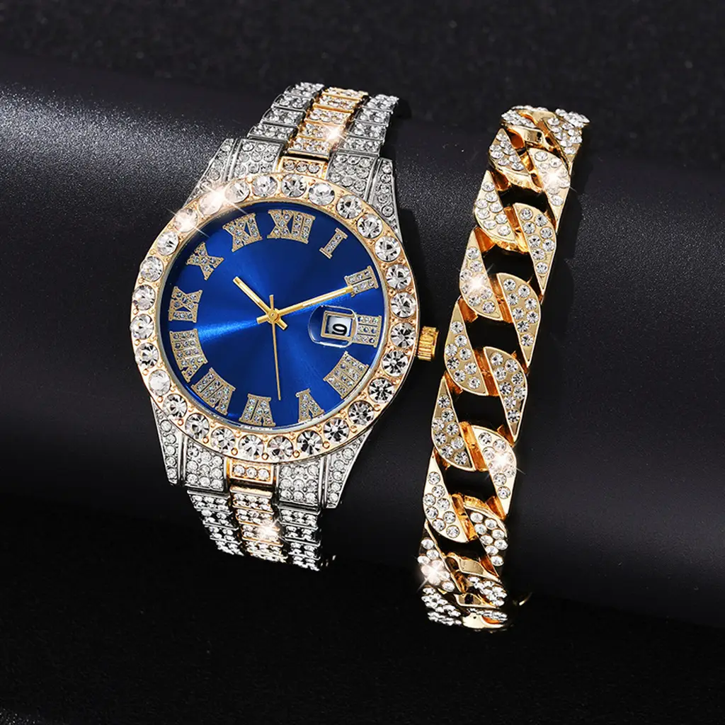 Full Diamond Red Roman Dial Women's Wristwatch