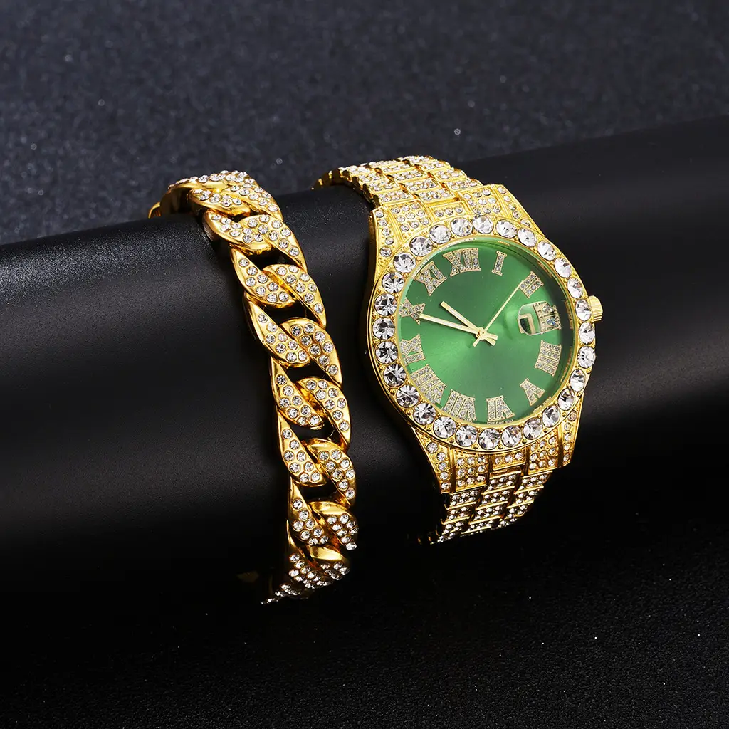Full Diamond Red Roman Dial Women's Wristwatch