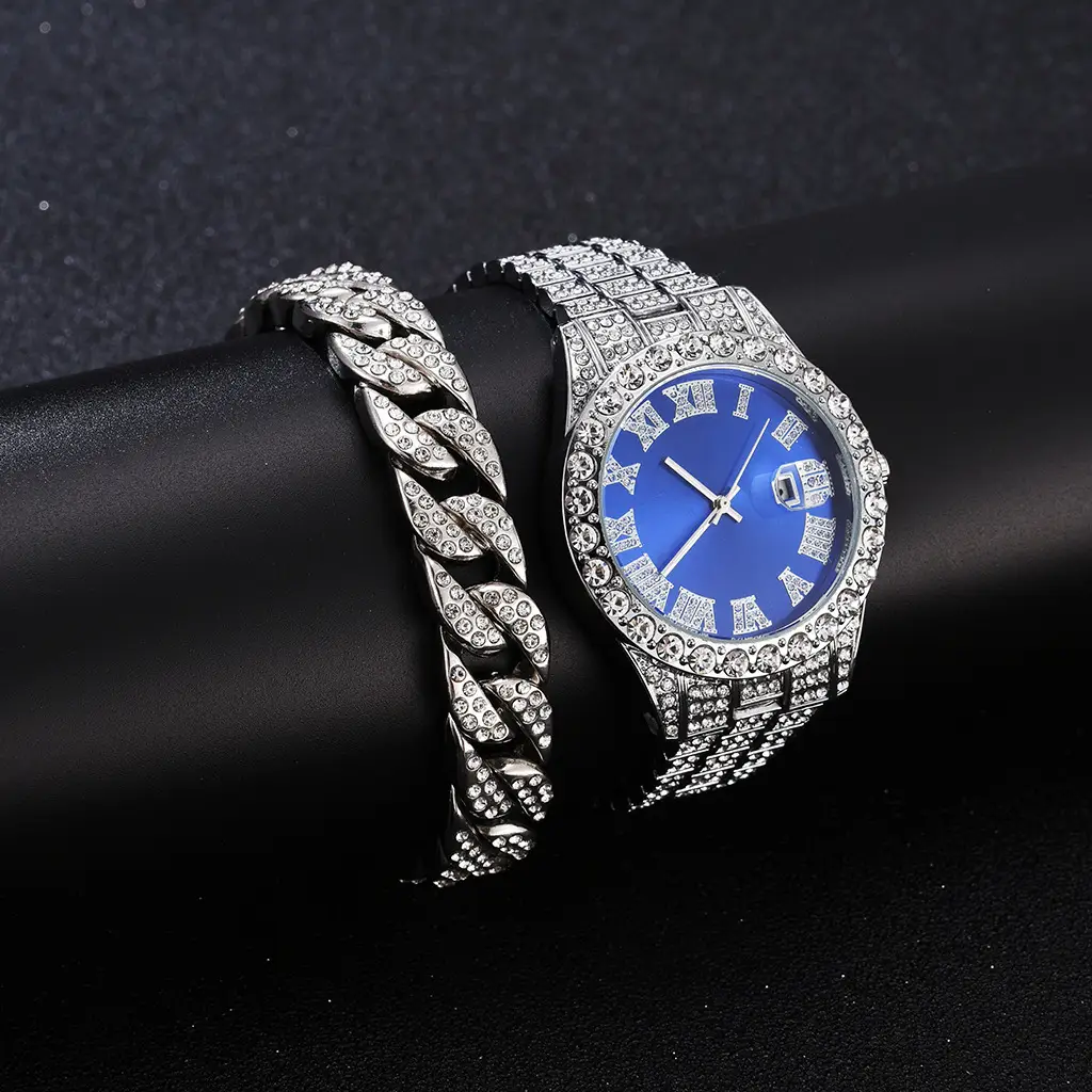 Full Diamond Red Roman Dial Women's Wristwatch