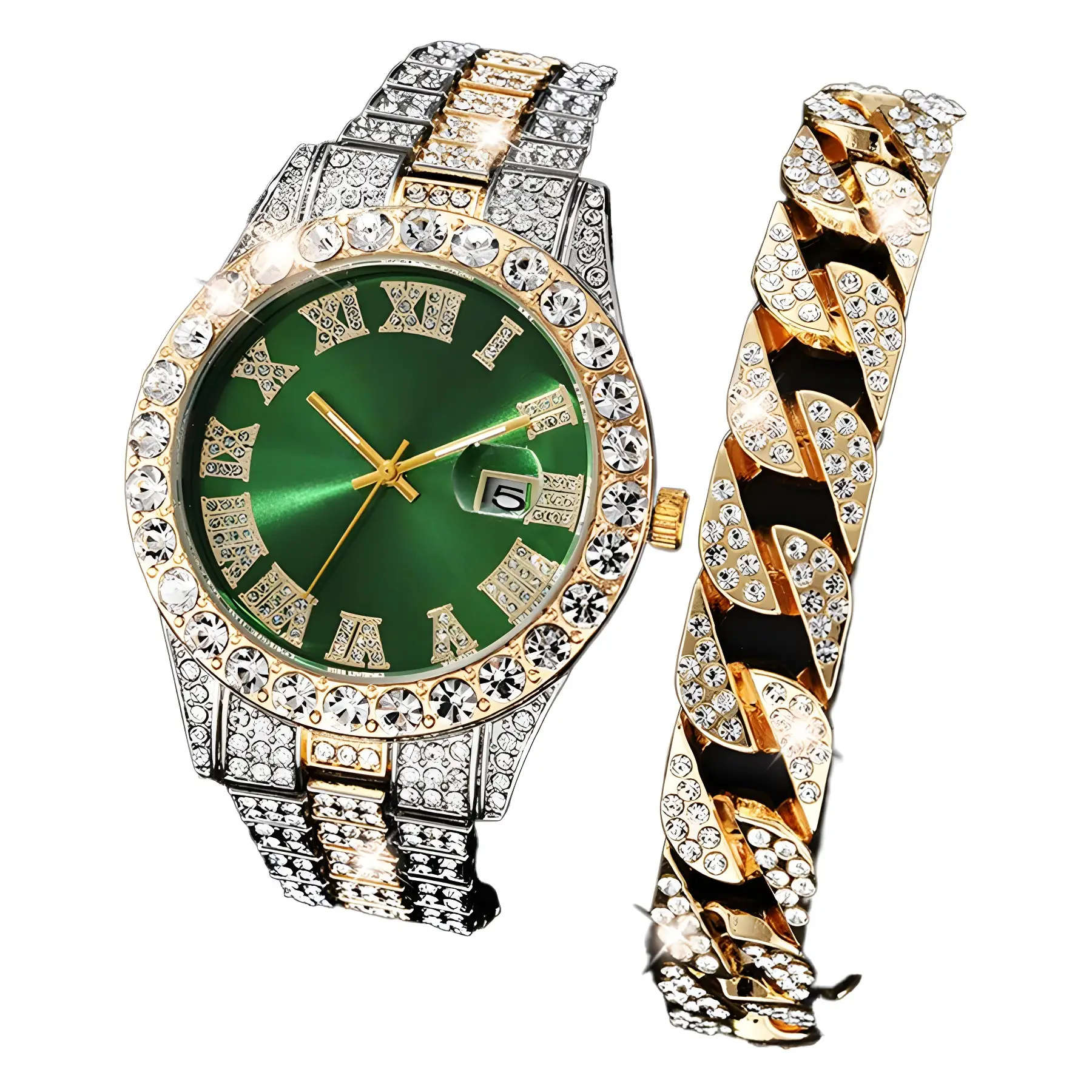 Full Diamond Red Roman Dial Women's Wristwatch