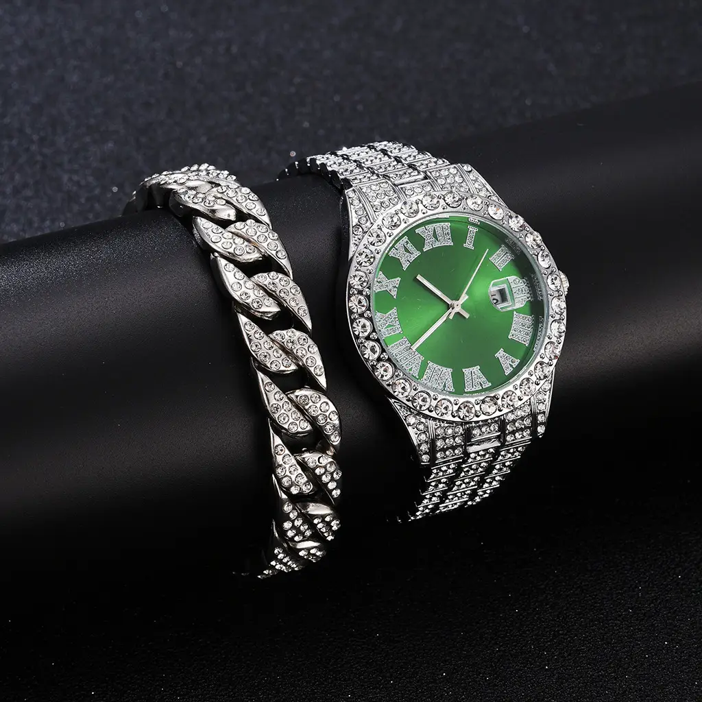 Full Diamond Red Roman Dial Women's Wristwatch