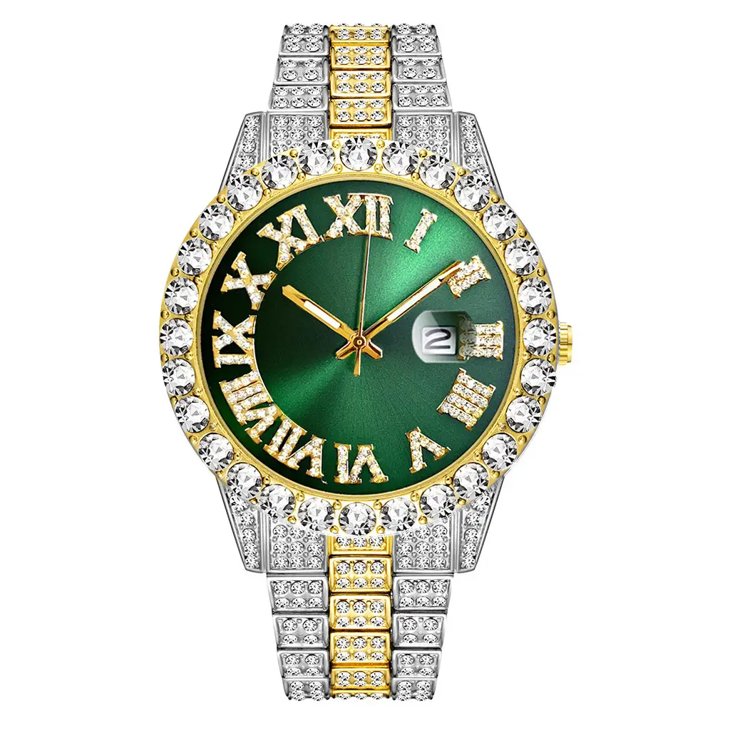 Full Diamond Red Roman Dial Women's Wristwatch