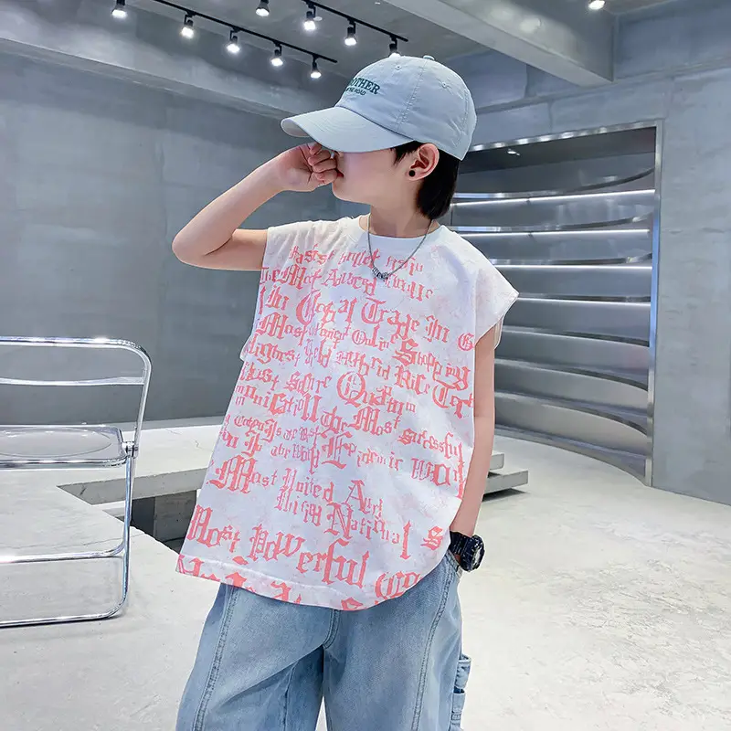 Boys White Hip-Hop Vic T-Shirt 2025 New - Image 2