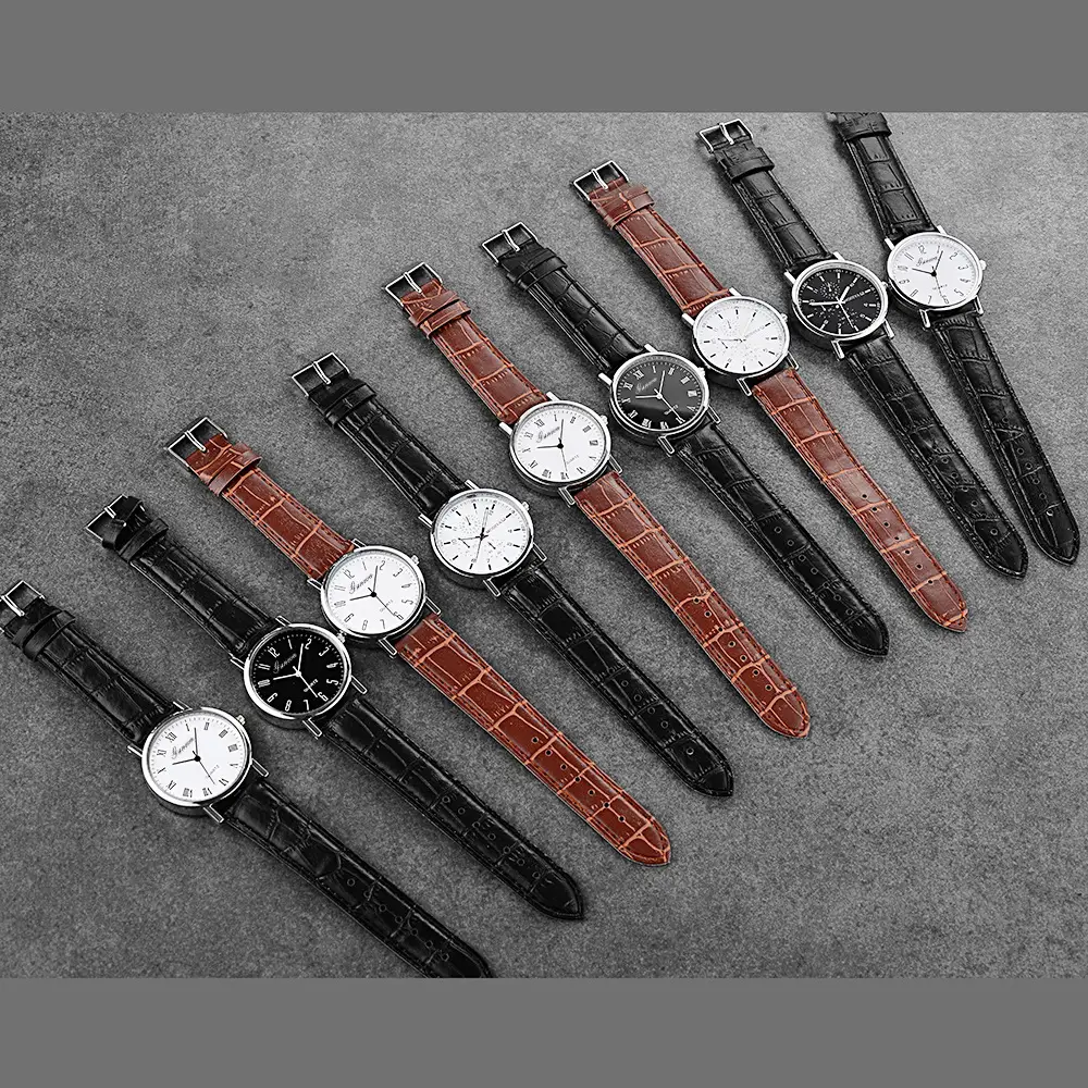 Men's Quartz Roman Numeral Watch with Black Leather Band