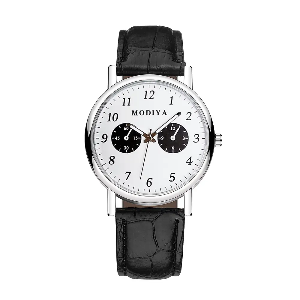 Men's Quartz Roman Numeral Watch with Black Leather Band