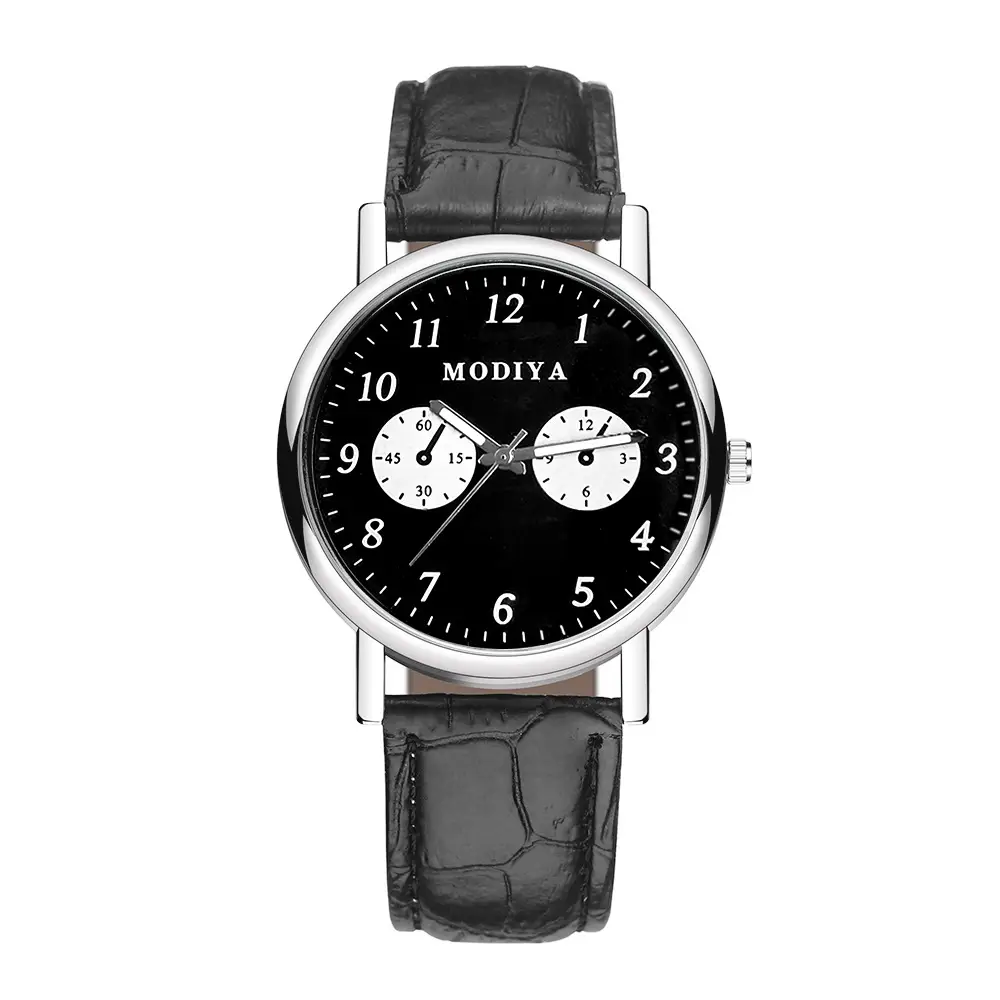 Men's Quartz Roman Numeral Watch with Black Leather Band