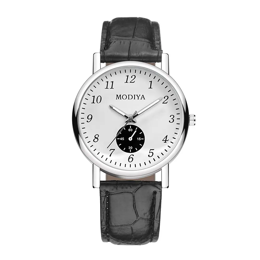 Men's Quartz Roman Numeral Watch with Black Leather Band