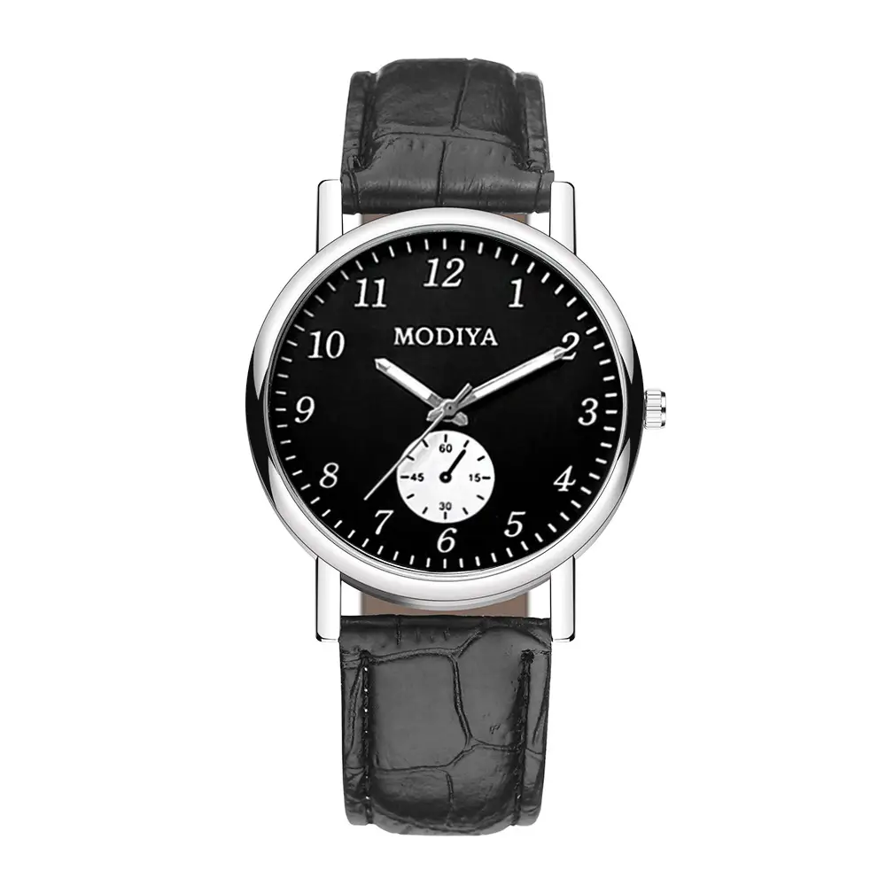 Men's Quartz Roman Numeral Watch with Black Leather Band