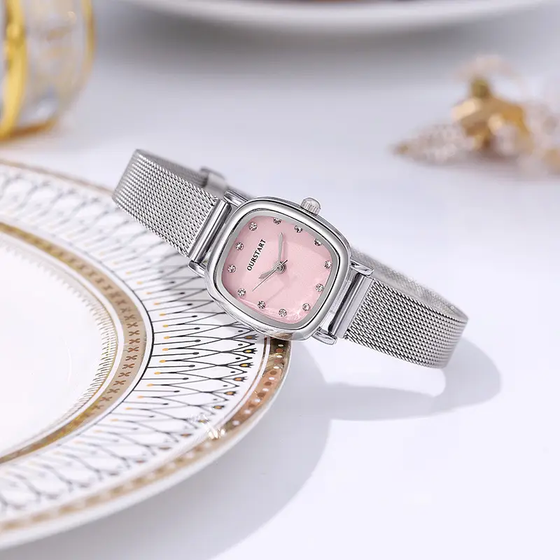 Women's Square Diamond Quartz Mesh Watch