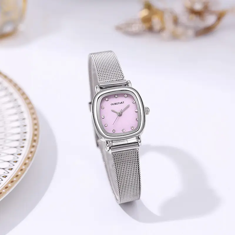 Women's Square Diamond Quartz Mesh Watch
