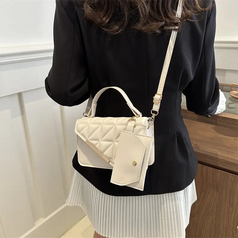 Women's White Diamond Plaid Shoulder Crossbody Bag - Image 5