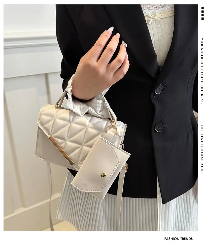 Women's White Diamond Plaid Shoulder Crossbody Bag — feature 1